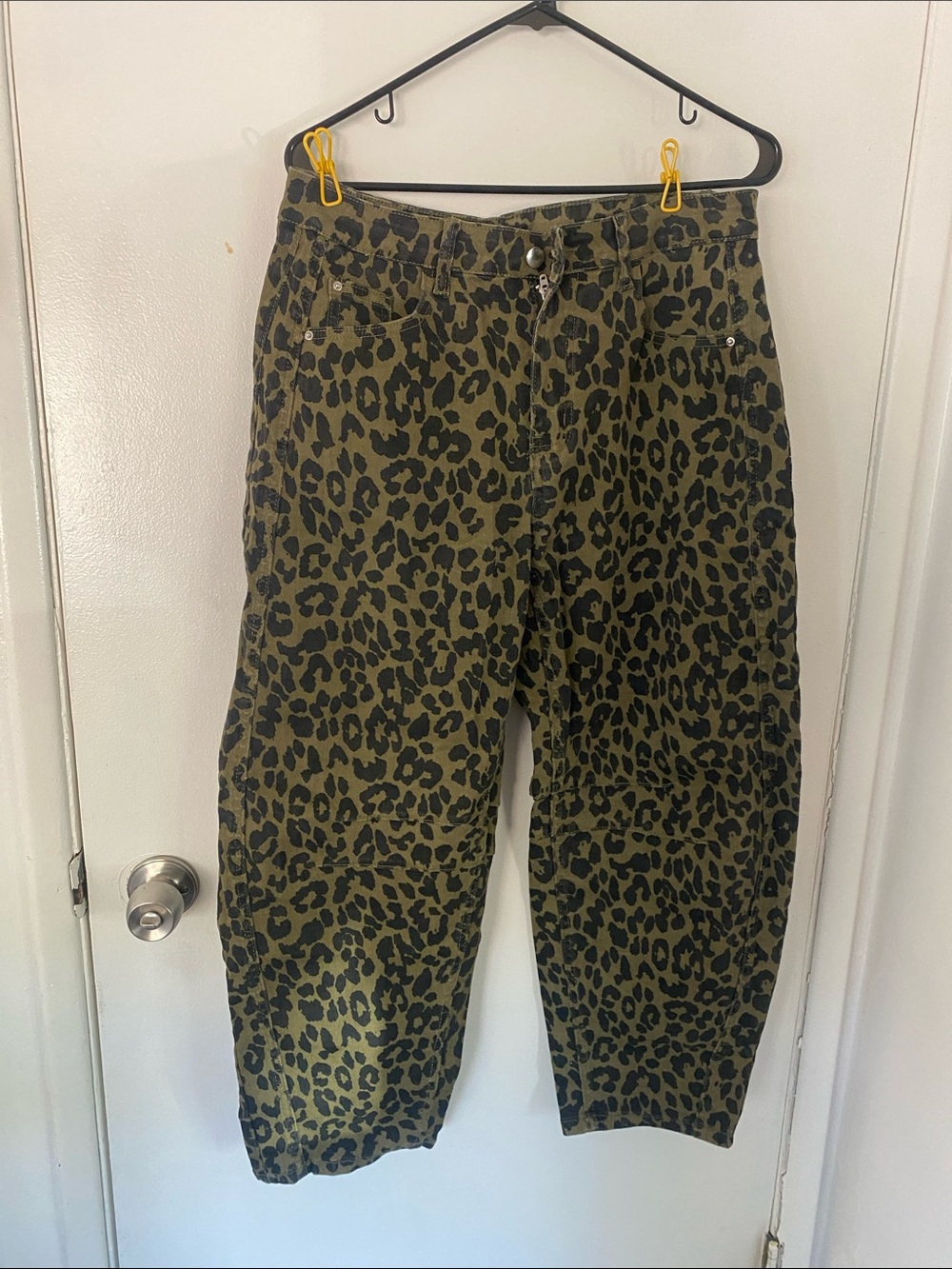 Amazon Olive Green and Black Leopard Print Wide Leg Pants